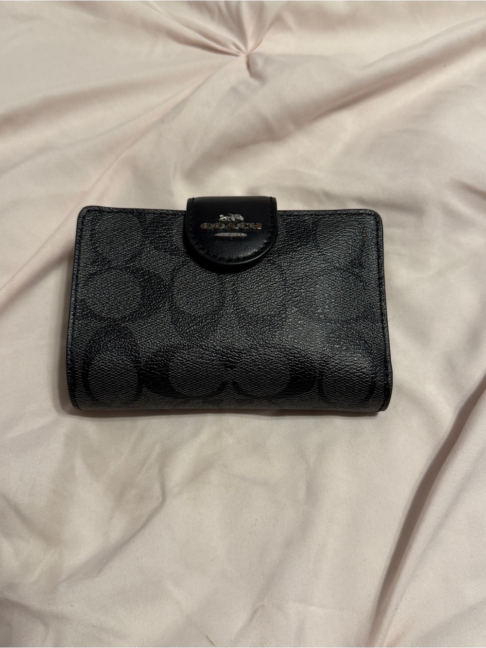 Coach Black Signature Small Wallet with Logo Snap